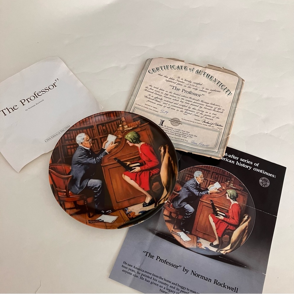 Norman Rockwell Collector Plate 1986 Number 11970L "THE PROFESSOR" Certificate